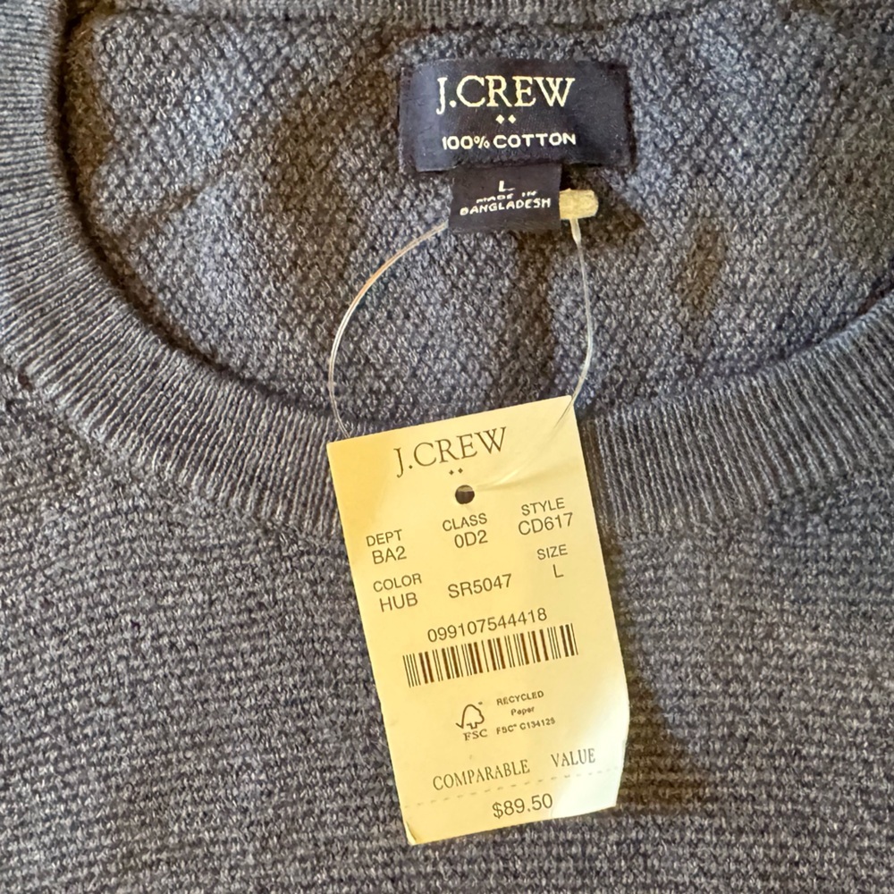 J Crew Navy Blue Cotton Seed Stitch Crewneck Sweater - Picture 2 of 8